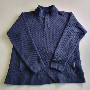 Eddie Bauer Quilted Snap Pullover Long Sleeve Navy Blue Mens Med Hand Pocket - Picture 1 of 15