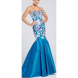 NEW Ellie Wilde Mon Cheri Formal Gown Women 2 Blue Embroider Floral Pageant Prom - Picture 1 of 13