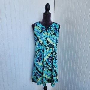 Caribbean Joe Stretch Hawaii ärmelloses Kleid grün blau Blumen V-Ausschnitt Gr. S - Bild 1 von 12