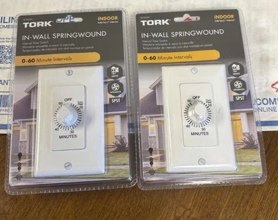 2 Tork In-Wall Springwound Interval Timer Switch RFD60M Indoor White Faceplate - Image 1 of 2