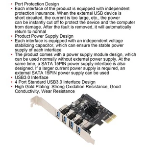Neu USB 3.0 PCIE Erweiterungskarte PH64 2U/4U VL805 Chip 5Gbps Übertragung 4 Po - Bild 1 von 22