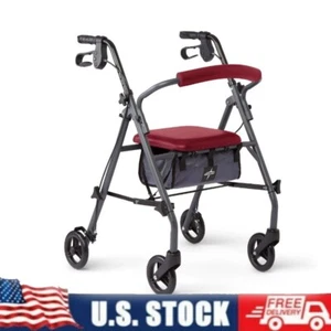 Folding Steel Rollator 350lb Capacity 6in Wheels Antimicrobial Mobility Walker - Picture 1 of 3