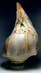 7.5” High Native Zuni Carved Conch Shell Water Maiden Fetish Vickie Quandelacy - Picture 1 of 10
