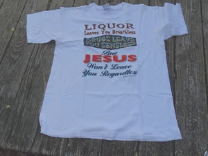Vintage 90s Jesus Liquor Drugs Christian T-shirt Sz Large Volunteer Knits USA - Picture 1 of 8