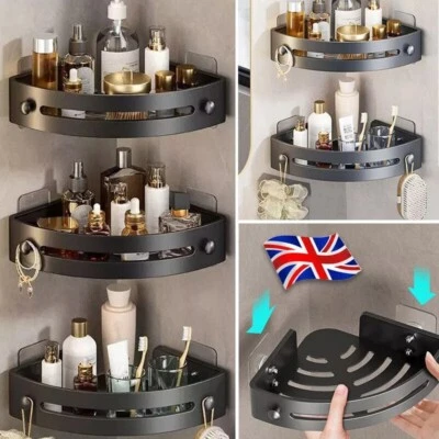 HFICY 1-3PCS Organiser Storage Rack Corner Shower Caddy Self Adhesive Bathroom Shelf