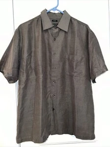 Bruno Mens Short Sleeve Shirt Sueded Large Casual Business Linen Blend Soft Brwn - Picture 1 of 8