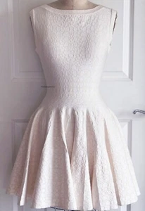NWT AZZEDINE ALAIA WHITE BEIGE STRETCH KNIT FIT & FLARE PATTERNED DRESS 40 - Picture 1 of 15