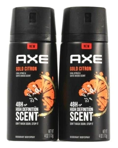 2 Ct Axe 4 Oz Gold Citron Cool Citrus White Woods Scent Deodorant Body Spray - Picture 1 of 1