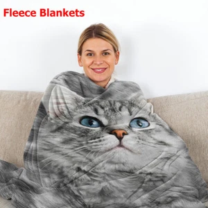 Cute Cat Sherpa Fleece Throw Blankets for Cat Lovers Black White Blanket 50"x60" - Picture 1 of 7