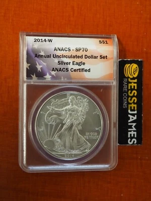 2014 W BURNISHED SILVER EAGLE ANACS SP70 FROM ANNUAL UNCIRCULATED DOLLAR SET - Image 1 of 2