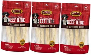 3 Pack of Premium Grade Beef Hide Retriever Rolls, 4 10-Inch Dog Chews Each3 - Picture 1 of 8