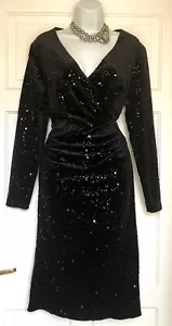 MONSOON RICH BLACK VELVET SHIMMERING SEQUINS OCCASION PARTY DRESS SIZE 16 - Picture 1 of 6