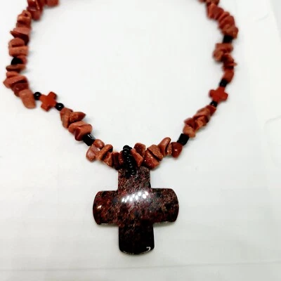 Collar de plata de ley vintage de ónix con astillas de piedra preciosa de jaspe rojo Foto 1 de 4