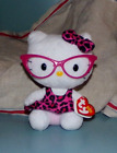 Ty,Hello Kitty,Beanie,White,w/Pink Glasses and Leopard Dress,W/Tags,Exc.Cond