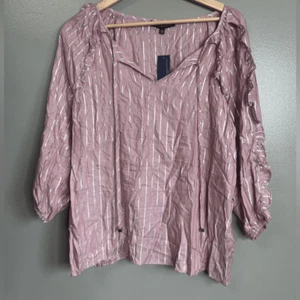 Adrienne vittadini striped blouse small ruffle boho Cottagecore Feminine - Picture 1 of 6