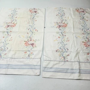 vintage jcpenney pillowcase standard pair blue butterfly floral cotton blend - Picture 1 of 14