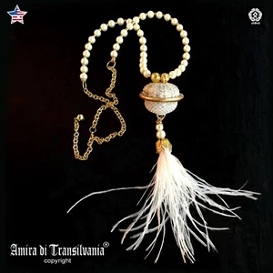 Jewelry Woman Pearl Necklace Luxury Pendant Art Deco Jellyfish Ostrich Feather - Picture 1 of 24