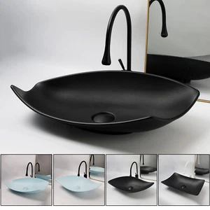 Juego de grifos rectangulares/ovalados negros/azules para lavabo de resina de piedra - Imagen 1 de 37