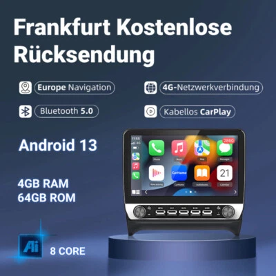 Carplay Autoradio Für AUDI TT 2006-2014 Android 13 GPS Navi WIFI BT USB SWC 64G - Bild 1 von 4