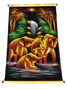 Elephant Handmade Fabric Painting Velvet Wall Decor gift Hanging Poster Picture - Picture 1 of 6