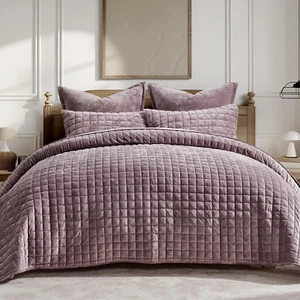 Luxury Velvet Quilt King Size, Ultra Soft Velvet Bedding Sets, Lightweight Quilt - Picture 1 of 7