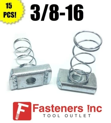 (QTY 15) 3/8-16 Spring Nuts for Unistrut / B-Line Channel #4121 P1008 EG - Image 1 of 3