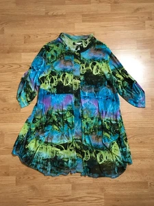 Joseph Ribkoff Tunic Top Womens 20 Green Blue Chiffon Roll Up Tab Button Front - Picture 1 of 10