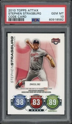 Tarjeta de código Topps Attax Stephen Strasburg 2010 novato RC PSA 10 GEM MT Nationals Foto 1 de 2