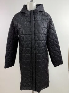 Eileen Fisher Black Diamond Quilted Hooded Puffer Coat Sz M Recycled Material - Picture 1 of 5