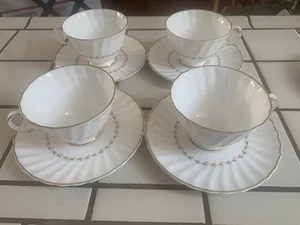 Set of FOUR Tea Cups + Saucers ROYAL DOULTON "ADRIAN" - White w Gold Trim - - Bild 1 von 12