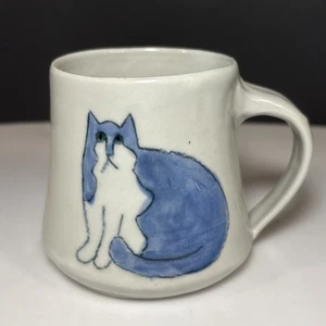 Solveig Cox Keramik blau Smoking Katze Becher signiert - Bild 1 von 10