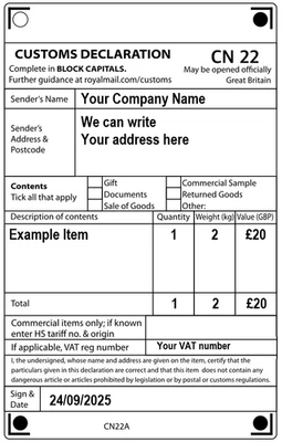 Customised CN22 Customs Declaration Labels – Self Adhesive Stickers – UK SELLER - Immagine 1 di 4