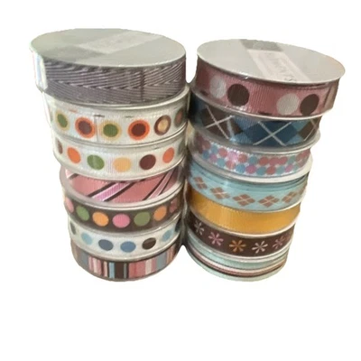 Premium American Craft Elements Ribbon  4 Feet - 14 Mini Rolls New Journal Scrap - Image 1 of 4
