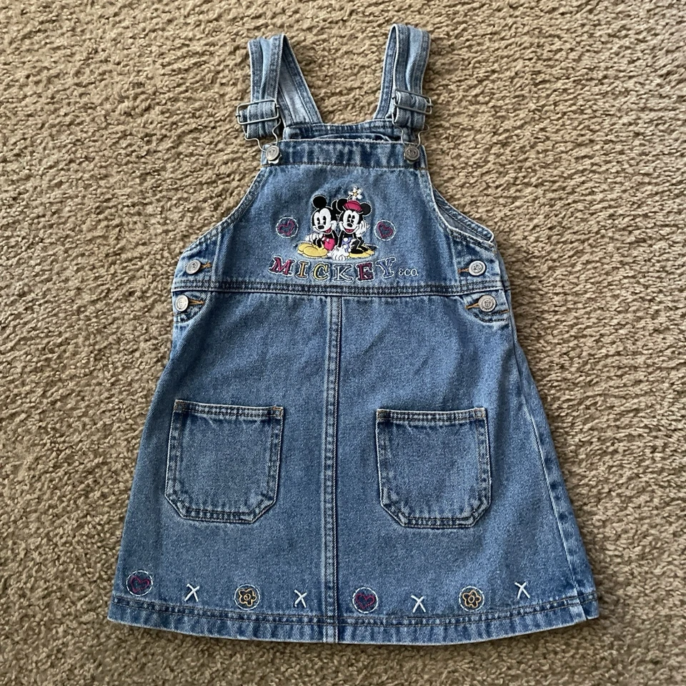 Vestido Jersey De Colección Mickey & Co Denim Niñas Talla 6 Disney Bolsillos Minnie Bordado Foto 1 de 4