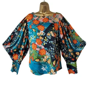 Floral Print Puff Sleeve Blouse By Why Dress M 100% Polyester - Picture 1 of 5