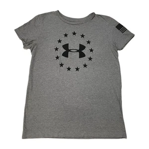 Under Armour Womens XS UA Freedom Logo Loose Heatgear Short Sleeve Gray T-Shirt - Picture 1 of 8