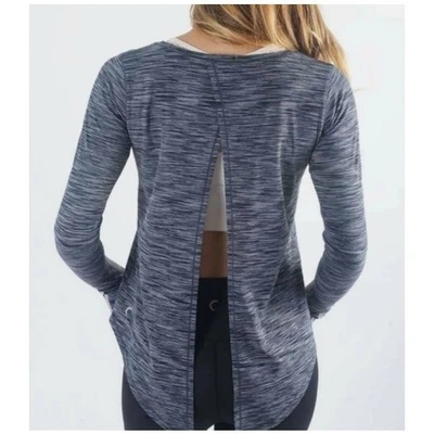 ZYIA Active Feminino XL Manga Longa Azul Cinza Costas Divididas Atlético Top Furos para Polegar - Imagem 1 de 4