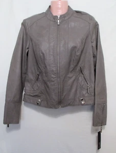 Neu mit Etikett APT 9 Damen XS Moto Jacke grau Kunstleder Reißverschluss NEU (78 $) - Bild 1 von 9