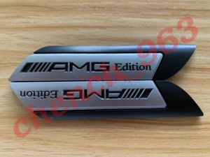 2x Silver/Black AMG EDITION Fender Emblem Badge Decal Sticker For Mercedes Benz - Picture 1 of 7