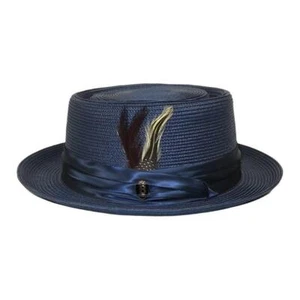 Cappello Uomo Bruno Capelo RAFAELE Treccia Paglia Torta di Maiale Telescopio Corona RF-402 Navy - Foto 1 di 9