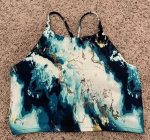 Old Navy Powersoft Blue Marble Crop Top Bra - Size XL - Picture 1 of 3