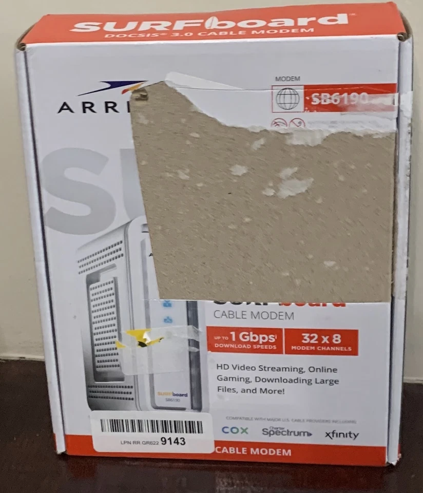 SEALED BOX W TEAR ARRIS SURFboard DOCSIS 3.0 Cable Modem - SB6190 - Image 1 of 1