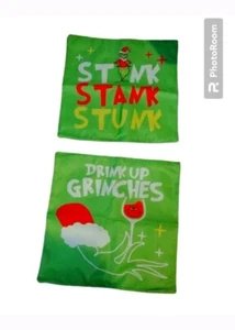 Grinch Christmas Throw Pillow Covers/ Cases New 18x 17 Drink Up Grinches Stink - Picture 1 of 3
