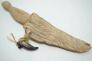 Cuchillo japonés Ainu Makiri con finas tallas y decoración de Japón 0612F2 - Imagen 1 de 14