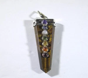 Colgante natural ojo de tigre 7 chakras piedra preciosa cristal curación Reiki - Imagen 1 de 7