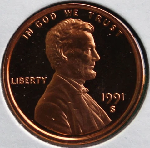 1991 S Lincoln Penny One-Cent Proof U.S. Mint Coin 1c from Proof Set Cover