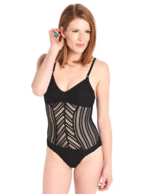 Robin Piccone Size 10 Womens Sophia Cut Out Black Crochet One-Piece Swim Suit - Image 1 of 4