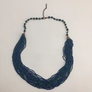 Collar Grueso Azul Turquesa Multicapa Semilla Cuentas - Imagen 1 de 5
