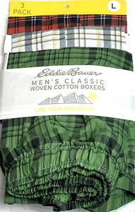 Eddie Bauer Men's Classic Woven Cotton Boxer Underwear Size Large 3-Pack Red/Hun - Picture 1 of 9