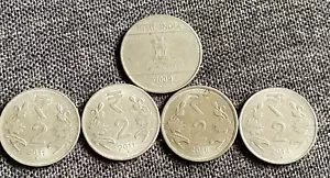 (5) India '2 Rupees' 2009-2016 Stainless Steel Indian WORLD Coins - Picture 1 of 4